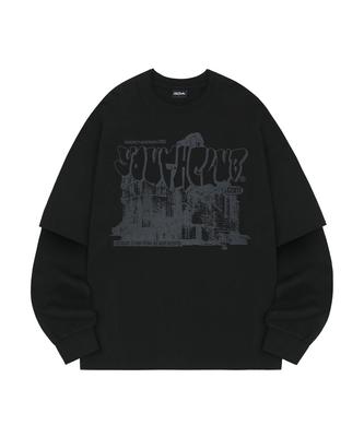 ODDSTUDIO Youth Club Graphic Layered Oversized Long Sleeve - Black