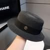Flat Top Top Hat Women's Summer French Senior Socialite Straw Hat Seaside Vacation Sunshade Sunscreen Straw Encryption Sun Hat