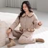 Gewebter, wattierter Damen-Winterpyjama aus reiner Baumwolle, dreilagig, dick gefüttert und mit Samt bezogen, Loungewear-Set für Herbst und Winter