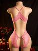 Crotchless Pink Sexy Lingerie Women Hollow Bodysuits Erotic Costumes Teddy Babydoll Dress Deep V Open Bra Female Porn Underwear