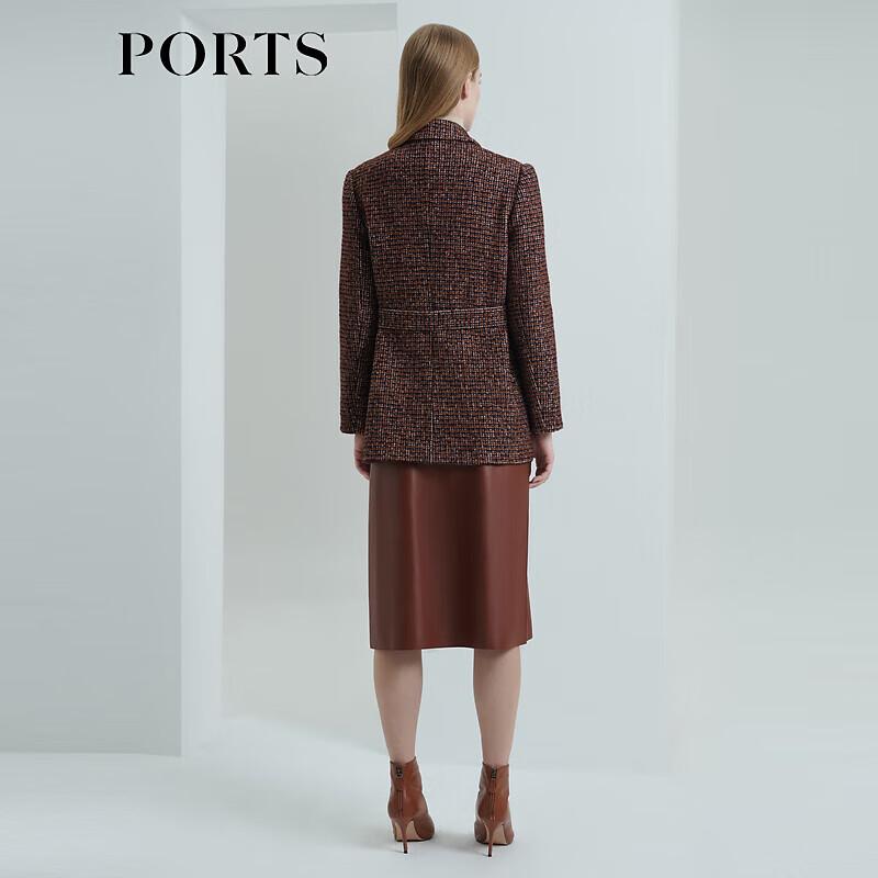 PORTS Women's Elegant Plaid Long Sleeve Short Coat