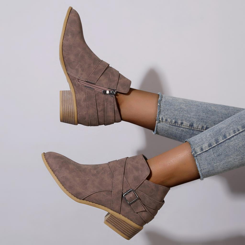 2025 New Boots Leather Women Retro Short Boots for Women Autumn and Winter New Large Size Medium Heel Thick Heel Ankle Boots