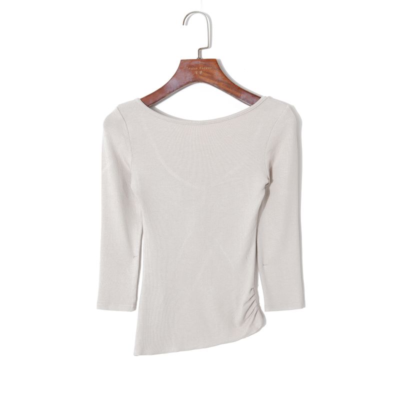 

Женская весенняя одежда 2025 года K-стиль Минималистичный Однотонный пуловер с круглым вырезом и рукавом 3/4, прилегающий, эластичный, клетчатый, с открытой спиной Apricot S