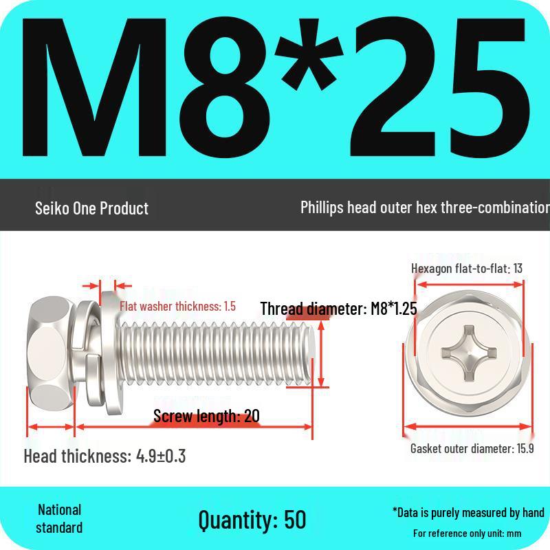 Hexagon Head Combination Screw Bolt Set with Washer and Spring Washer
