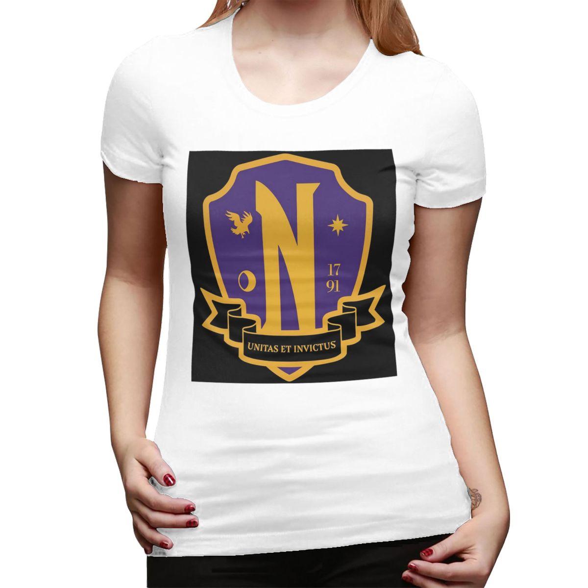 Nevermore Academy Crest clean TShirt for Women Crew Neck Streetwear T Shirts Womens Tees Short Summer Clothes Tops S