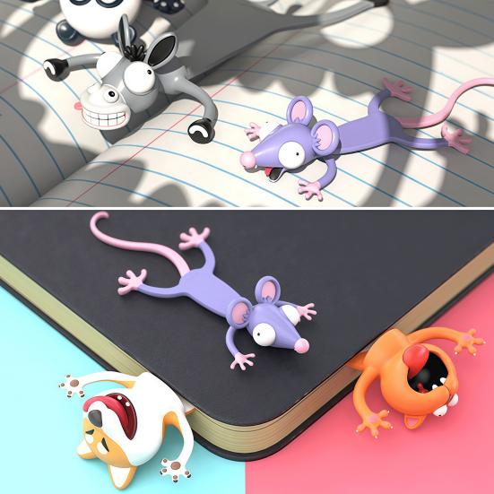 3D Animal Bookmark Cute PVC Cartoon Character Bookmarks for Kids Readers Fun Desk Decor Birthday Christmas Gift for Students Book Lovers