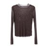 Feiyuan Women's Semi-Sheer Long-Sleeve Top, Solid Color, Versatile Sexy Base Layer, Tummy Concealer, Spring 2026 Arrival