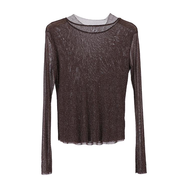 Feiyuan Women's Semi-Sheer Long-Sleeve Top, Solid Color, Versatile Sexy Base Layer, Tummy Concealer, Spring 2026 Arrival