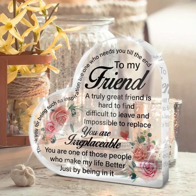 2D Flat Acrylic Heart-Shaped Keepsake Desk Decor Plaque, Floral Design, Suitable for Wall Decoration, Porch, Room, Villa, Accents Home, Hallway, or Wo