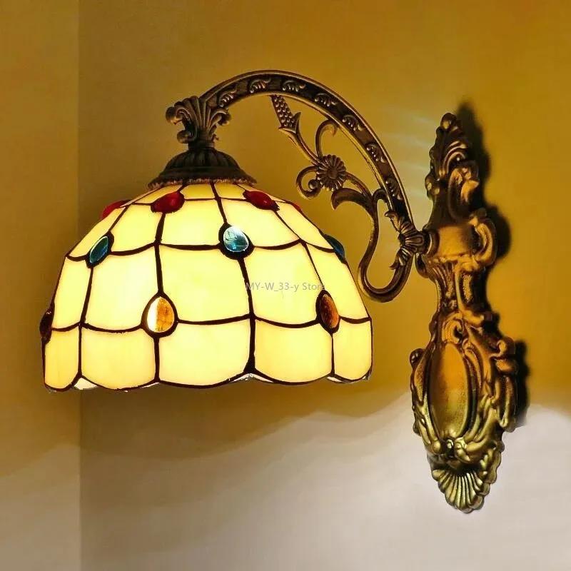 Vintage Baroque Stained Glass Lampshade Stained Glass LED Wall Lamp Wall Light Aisle Corridor Balcony Sconce Lighting  (No Bulb)