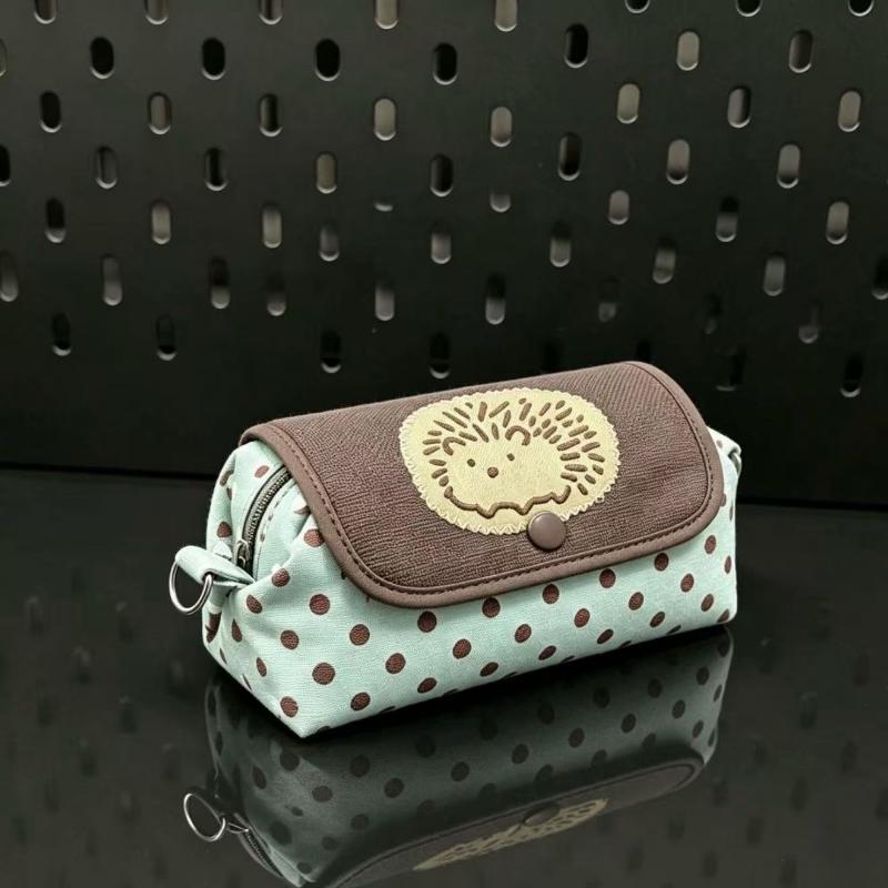 Cute Hedgehog Polka Dot Pencil Case Durable Zipper Multifunctional Stationery Organizer for Primary Middle School Students