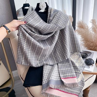 Autumn And Winter Camellia Houndstooth Double-Sided Warm Air Conditioning Shawl Winter Decoration Scarf