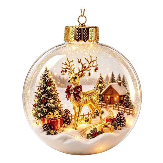 Palline di Plastica per Festa Ornamento Luminoso Storia di Natale, Palla Appesa 3D Luminosa con LED Caldo, Mini Decorazione Festiva da Interno/Esterno Festività