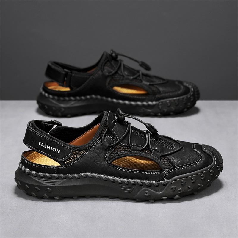 Fashion Brown Size 48 Summer Men Sandals Genuine Leather Mens Casual Shoes Outdoor Sandals for Men Beach Shoes Roman Handmade Mesh