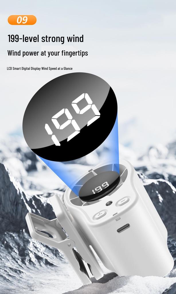 Rechargeable Waist Clip Fan: Portable Outdoor High-Speed Fan with Digital Display for Camping and Neck Use