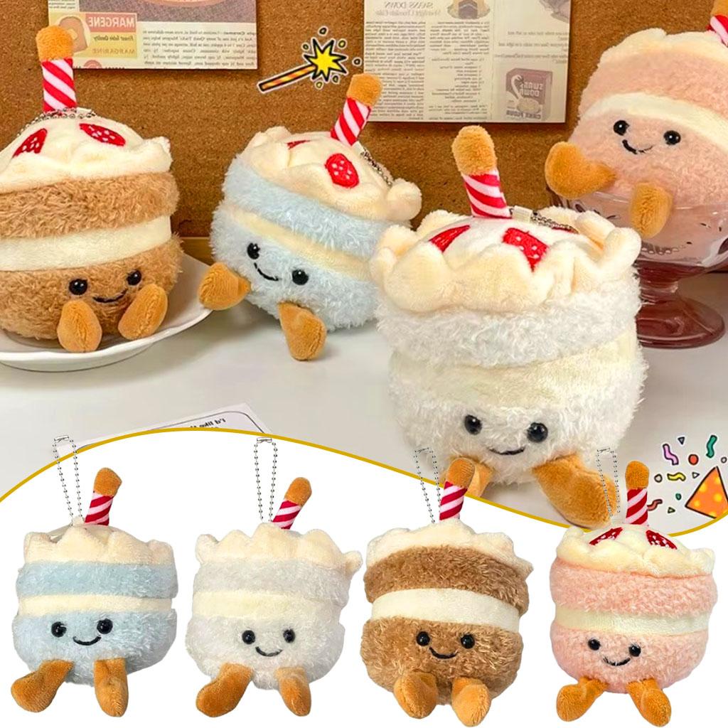 1-10 Piezas Llavero de Pastel de Peluche Lindo Regalo de Cumpleaños Realista Muñeco de Peluche Suave Decoración para Niñas Niños Recuerdos de Fiesta Decoración para el Hogar del Coche
