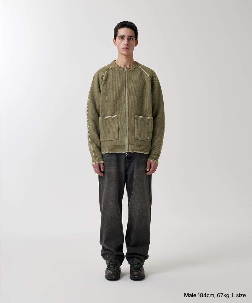 MAHAGRID Stitch Zip-Up Knit Khaki(Mg2Fsmk680A)