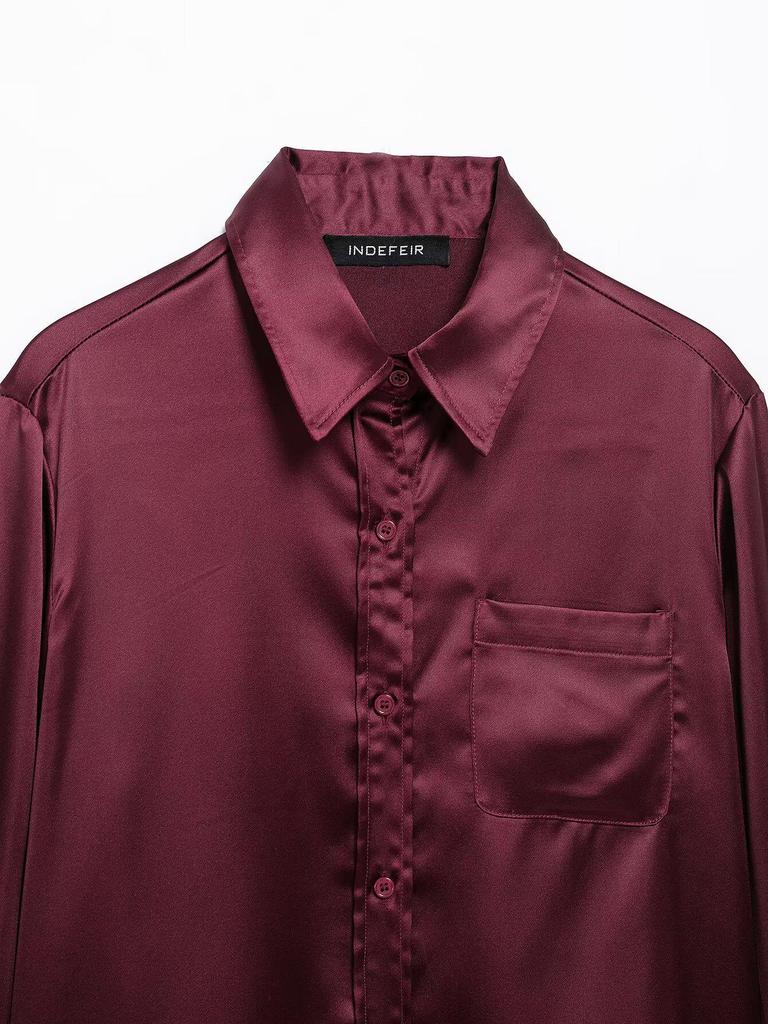 TAOP&ZA Women's Spring/Summer Elegant Solid Silk Satin Slim Fit Shirt