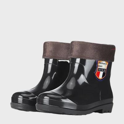 Unisex PVC Rain Boots: Low, Medium, High Tube Options, Waterproof Rubber Construction, Velvet-Lined for Warmth, Cotton Interior.