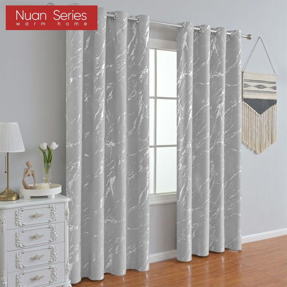 1PC Nuan Series 80% Blackout Fashionable and Minimalist Curtains with Silver and Marble Texture for Living Room Bedroom Balcony Window Home Decor