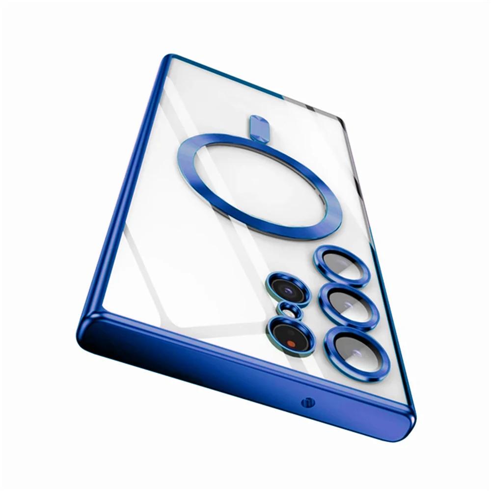 Wireless Magnetic Plating Phone Cases For Magsafe Case Samsung Galaxy S25 S23 S24 Ultra S21 FE S22 Lens Protective Cover