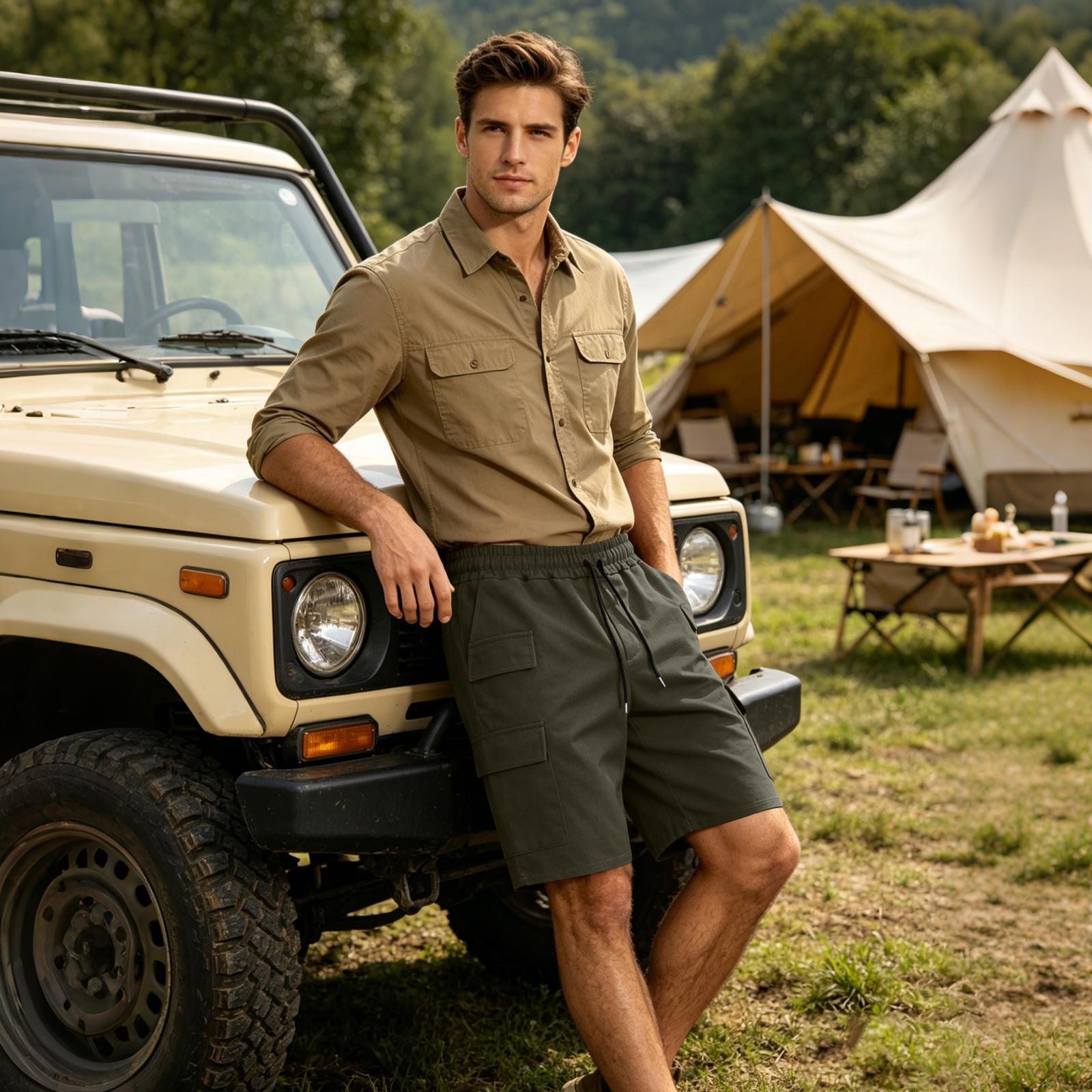 Men s Casual Loose Fit Multi Pocket Cargo Shorts Elastic Waistband Drawstring Outdoor Workwear Shorts XL