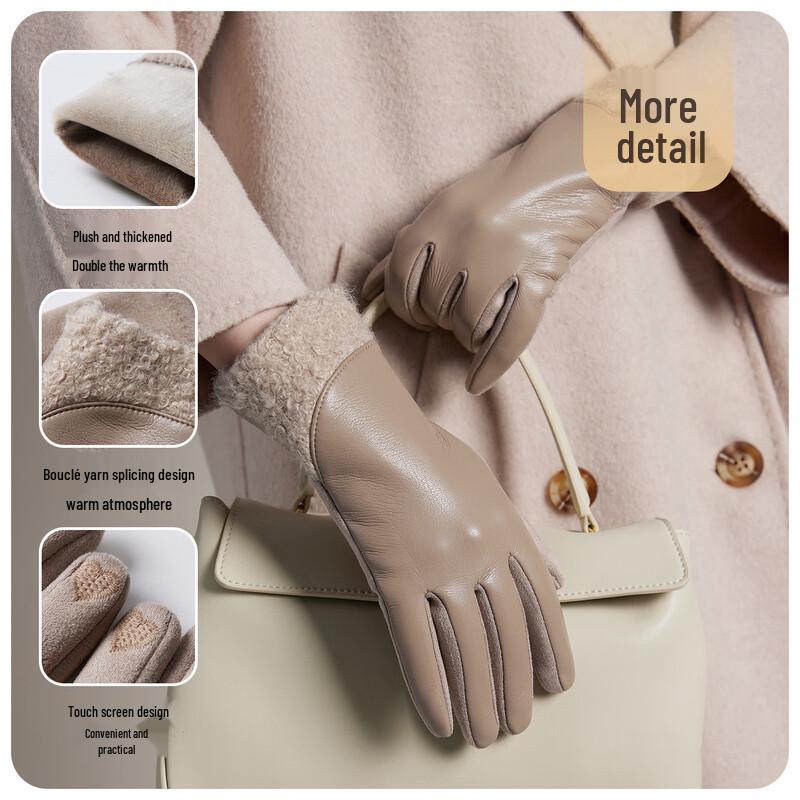 JIUMU Women's Winter Fleece-Lined PU Leather Touchscreen Gloves