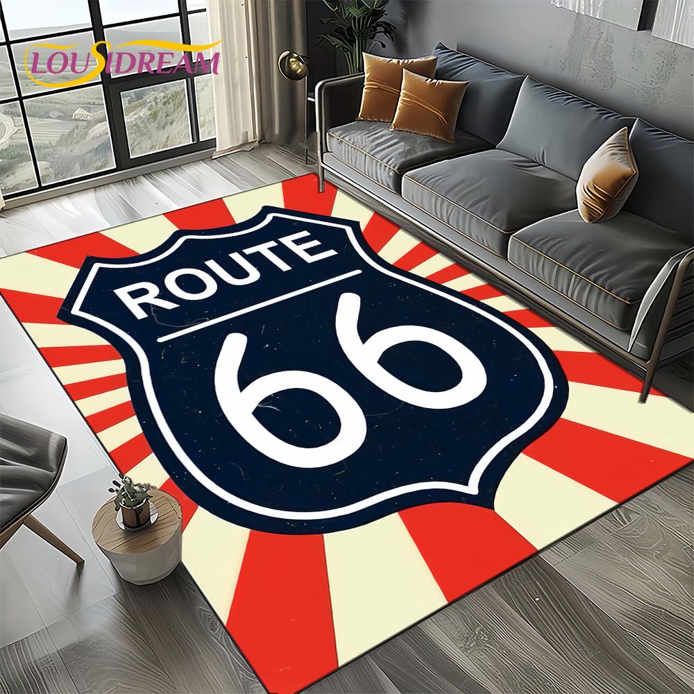 Retro America Historic Route 66,Mother Road,mãe EstradaCarpet Rug for Living Room Bedroom Home Sofa,Area Rug Non-slip Floor Mat