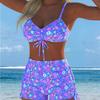 1011 Costume da Bagno Intero da Donna Stile Canotta Divisa Set Costume da Bagno Canotta a Spalline Stampata Bikini Diviso