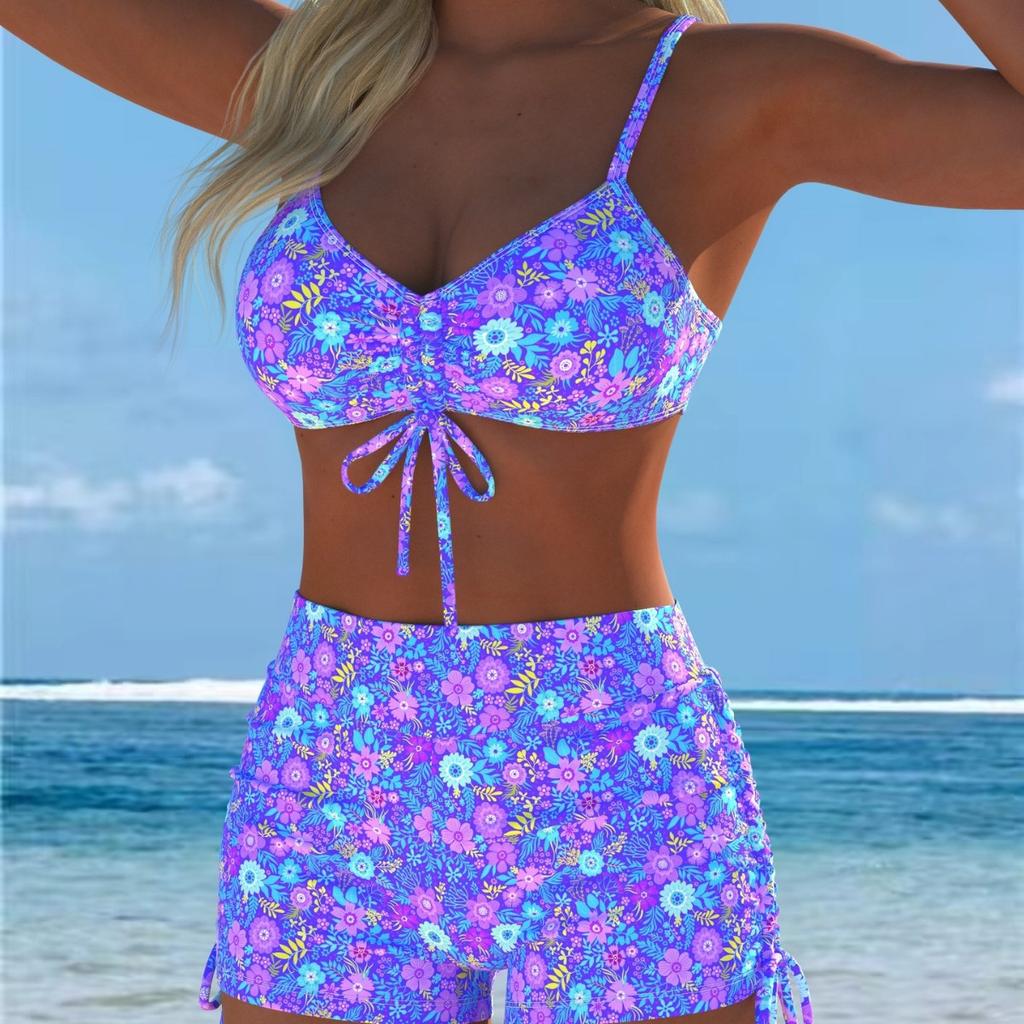 1011 Costume da Bagno Intero da Donna Stile Canotta Divisa Set Costume da Bagno Canotta a Spalline Stampata Bikini Diviso