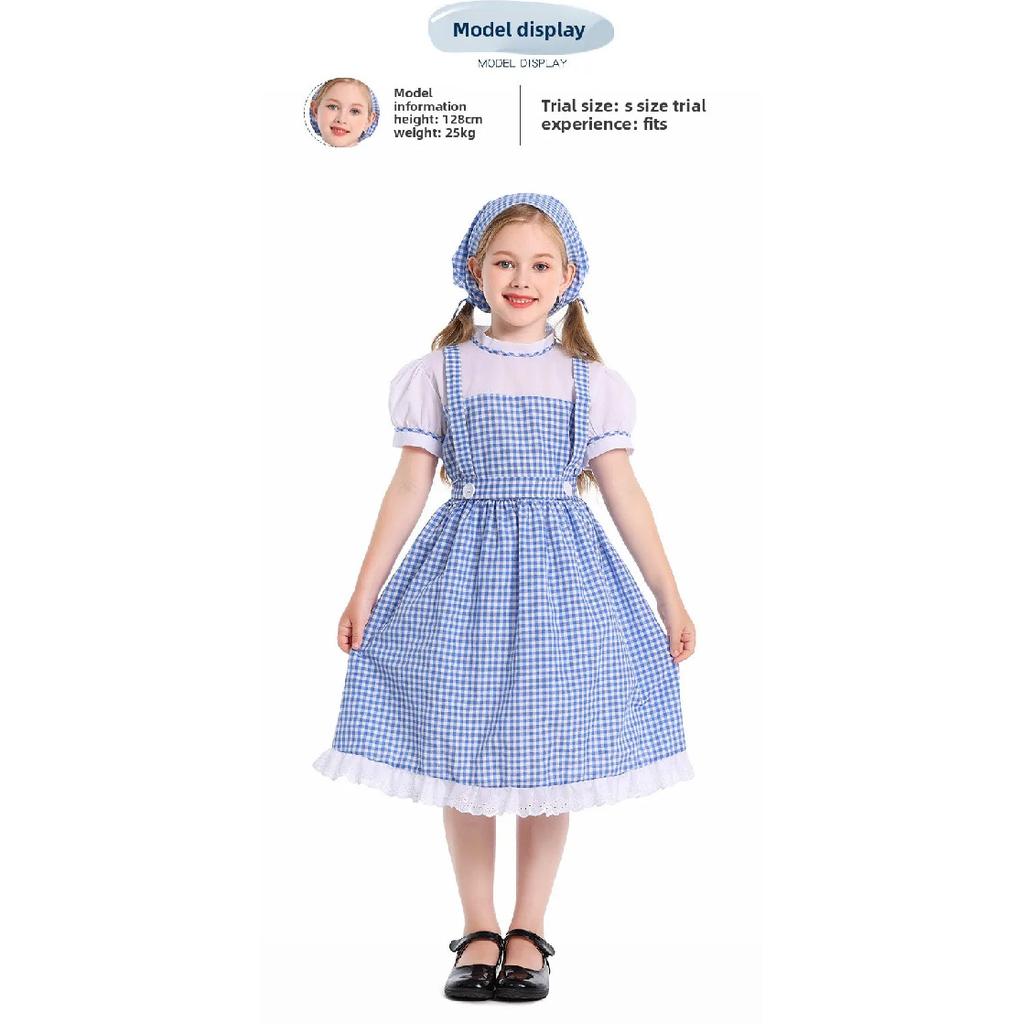Hildren's Dorothy From The Wizard of Oz Costume Halloween Cosplay Lolita Maid Pastoral Character Shooting Dress