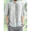 Striped Linen All Match Short Sleeved Men's Shirt Summer New Item, Thin Cotton Linen Breathable Loose Collar Casual Top