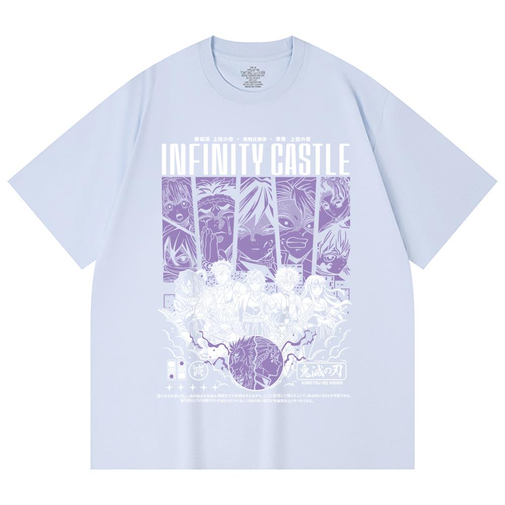 230 Gsm 100% Cotton Demon Slayer V90 Infinity Castle Print Unisex Heavy Cotton T Shirt
