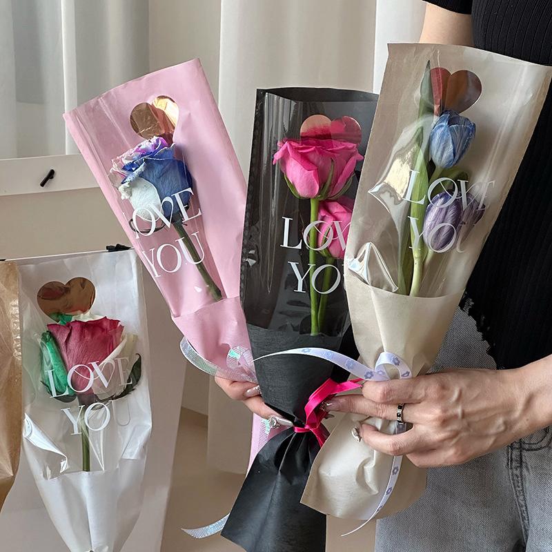 10Pcs Single Rose Sleeves Flower Wrapping Bag Bouquet Packaging Bags Clear Cellophane Floral Wrappers For Valentine'S Day