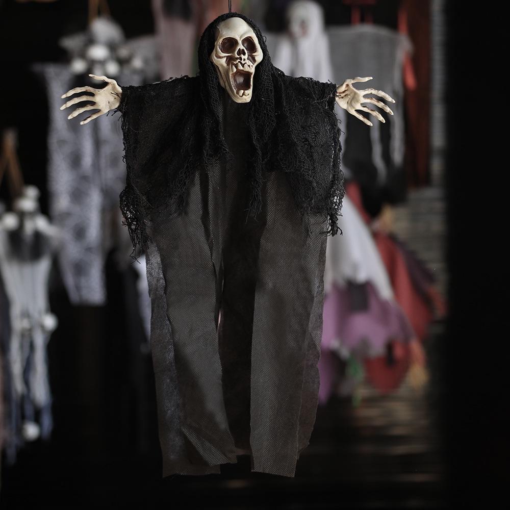 Halloween Hanging Ghost Ornaments: Scary Haunted House Decorations with Skull and Ghost Face Pendants