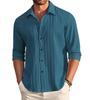 Men's Casual Button Down Shirts Long Sleeve Linen Shirt Fashion Textured Beach Summer Shirt