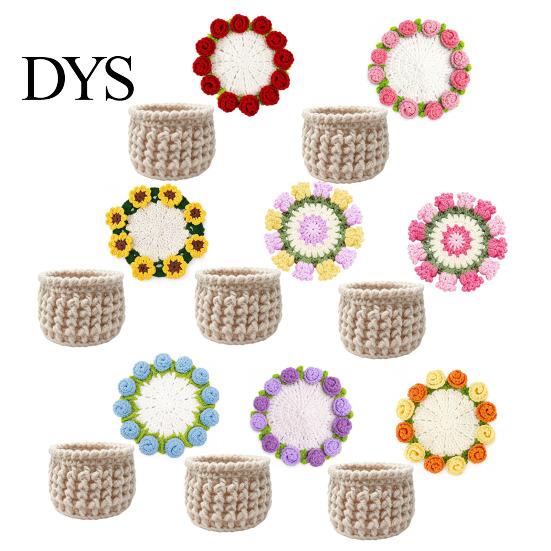 Desktop Plant Pot Stand Crochet Flower Bouquet Coaster, Handmade Knit Rose Mug Mat Transforms Into Bouquet, 2-in-1 Cozy Coffee Bar Decor Drink Coaster