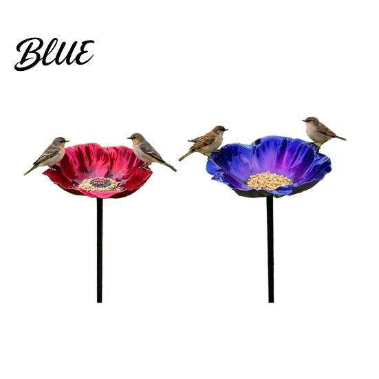 Handcrafted Garden Sculpture Handmade Metal Flower Stake Outdoor Bird Bath Bowl for Bees Butterflies Pollinator Watering Station Lawn Yard Decor