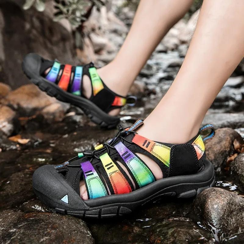 Couple Sandals High Quality Cowhide Casual Sandals Fashion Outdoor Sport Sandal Summer Baotou Hollow Out Sandals Beach Sandalias