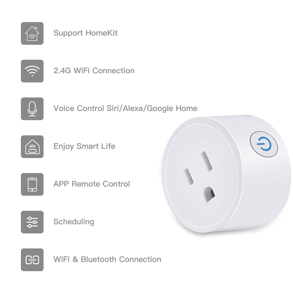 Smart Plug Mini HomeKit, Smart WiFi Outlet Support Apple HomeKit, Alexa and Google Assistant Voice Control Socket with Timer Schedule and Group