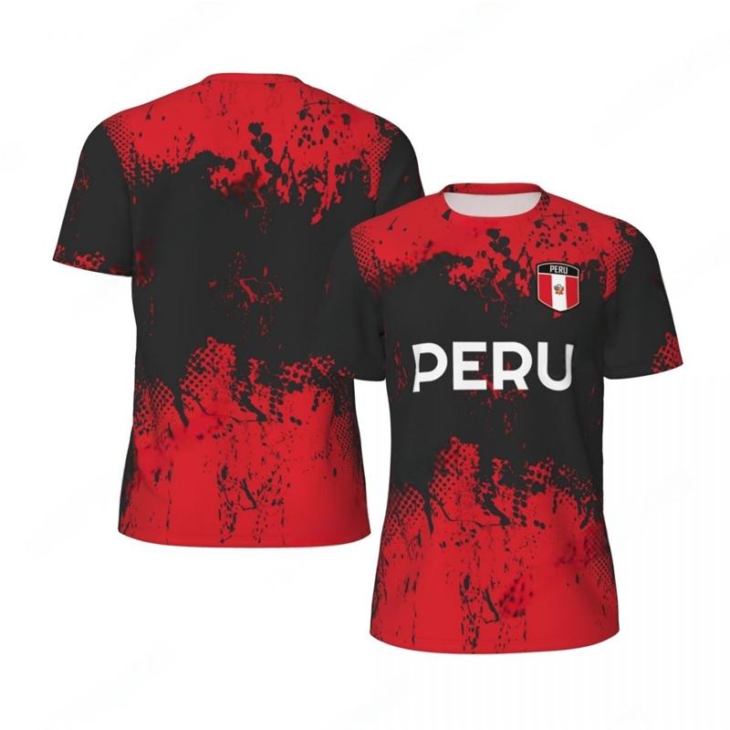 MDHAO xin nan zhuang  3D txu Mode Peru Vlag Grafische Voetbal T-shirts Voor Mannen Trend 3D Nationaal Embleem Geprint Sport T-shirts Los Ademend T-shirts Tops 3XL