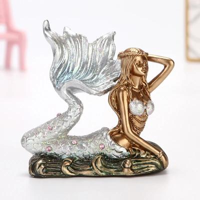 Resin Mermaid Figure Rhinestone Sea Maiden Girl Miniature Fairy Tale Character Ornament Room Decor Handcraft Gift for Girlfriend