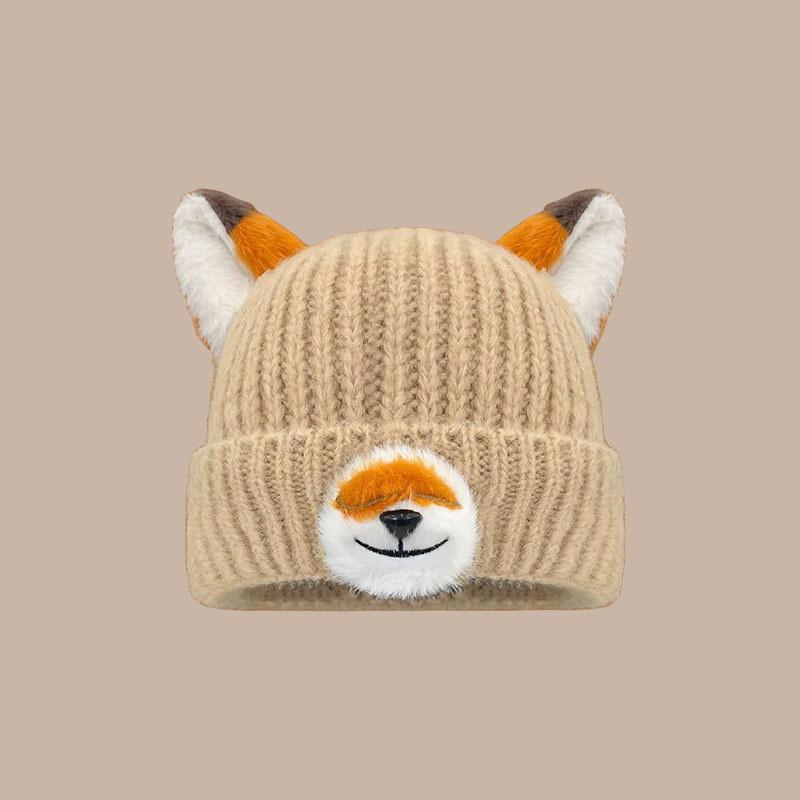 Cappello in Maglia Arancione a Volpe con Orecchie da Cartone Animato per Calore Invernale e Stile Casual