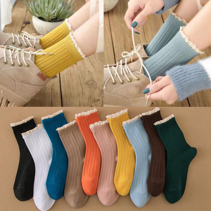 Meias Aleatórias 5 Pares Cor de Doce Meias Femininas Cano Médio Japonês Outono Inverno Espessura Média Moda Coreana Meia Personalidade Estilo Kawai