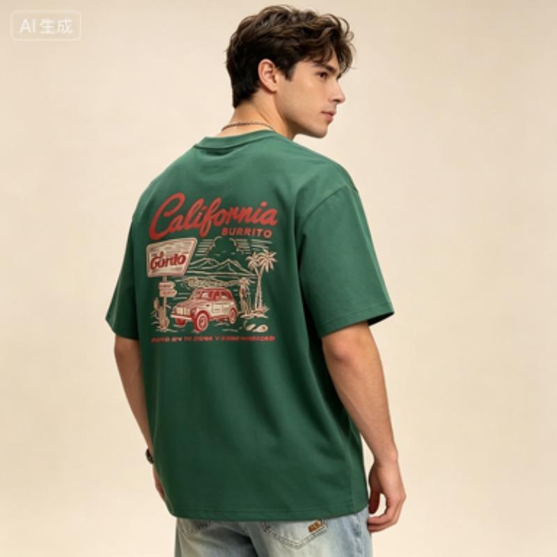 Soft Cotton Unisex Short Sleeve Tshirt California Burrito Retro Beach Palm Tree Print Crew Neck Holiday Unisexs Tee Six Shades