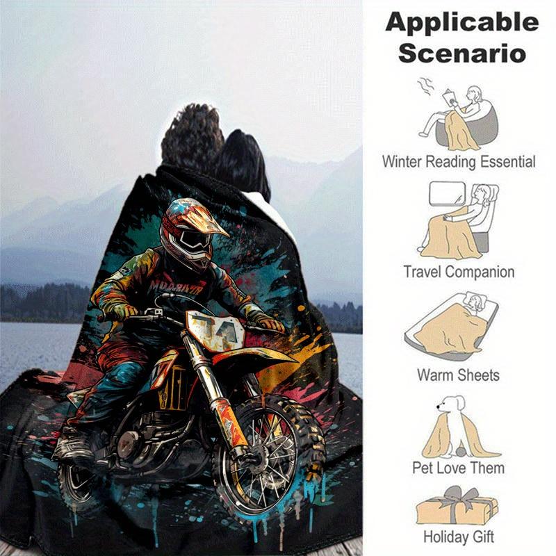 1pc Motorcycle Printing Lightweight Flannel Blanket, Comfortable and Warm Blanket, for Camping Sofa Bed and Couch Office, Suitable for Gift B