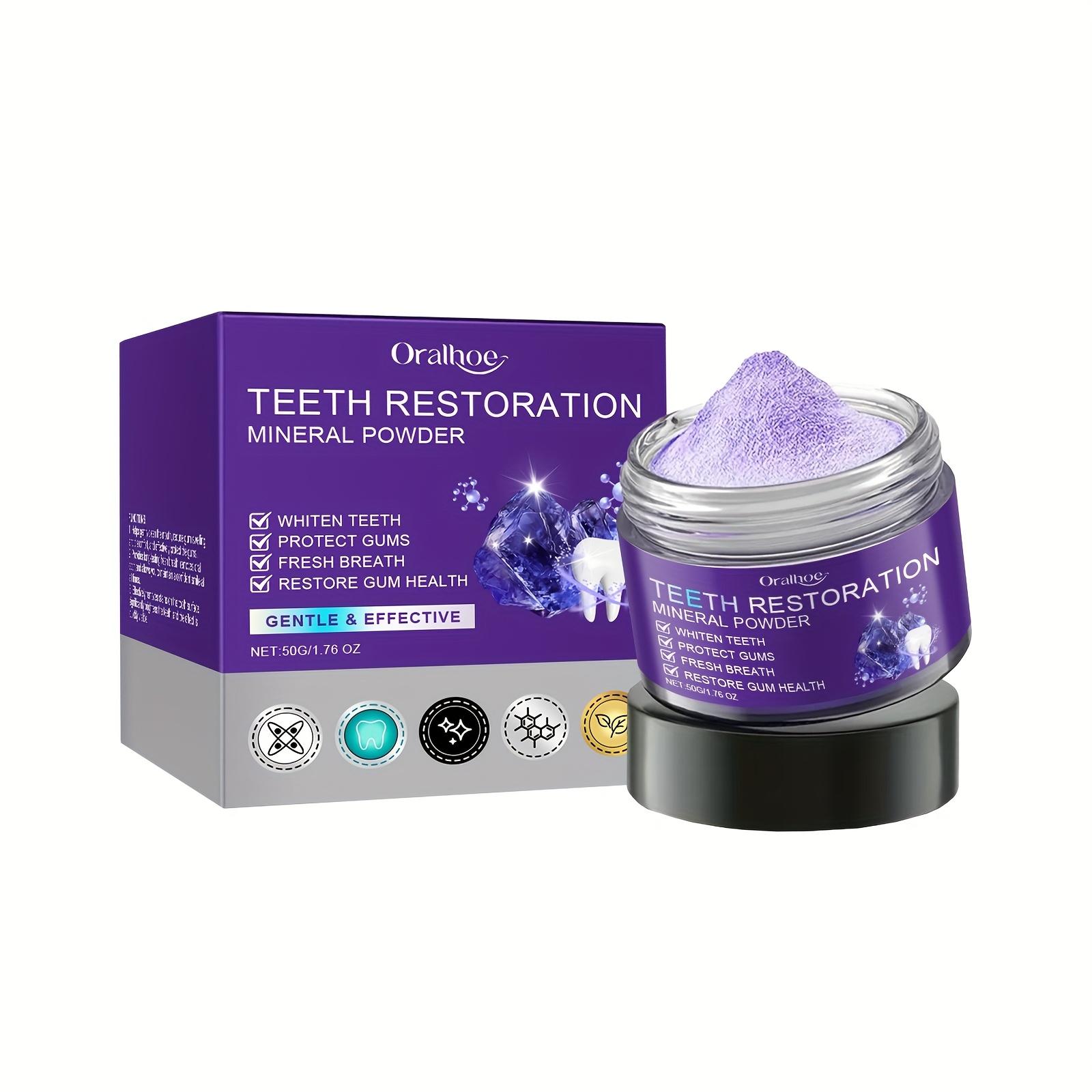 

Teeth Restoration Mineral Powder Teeth Whitening Remove Stain Oral Clean Fresh Breath Improve Smell Purple Bleaching Toothpaste 1 Box (50g)