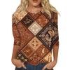 Women's Fashion Casual Round Neck Three-quarter Sleeve Retro Floral Print T-shirt Top