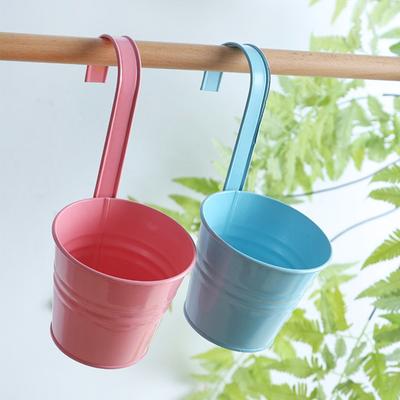 Flower Pot Detachable Metal Iron Bucket Shape Wall Hanging Planter with Hook Home Decor