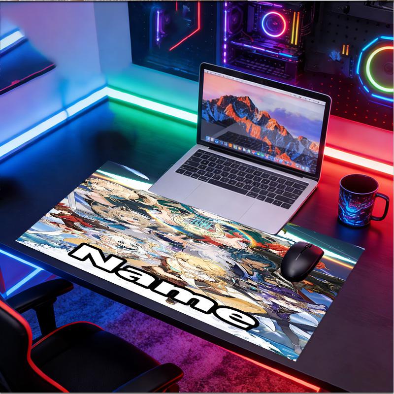 Custom Name Personalized Genshin Impact Pattern Mousepad, Laptop PC Desk Mat, Decorative Desk Mat for Home Keyboard Pad Gift